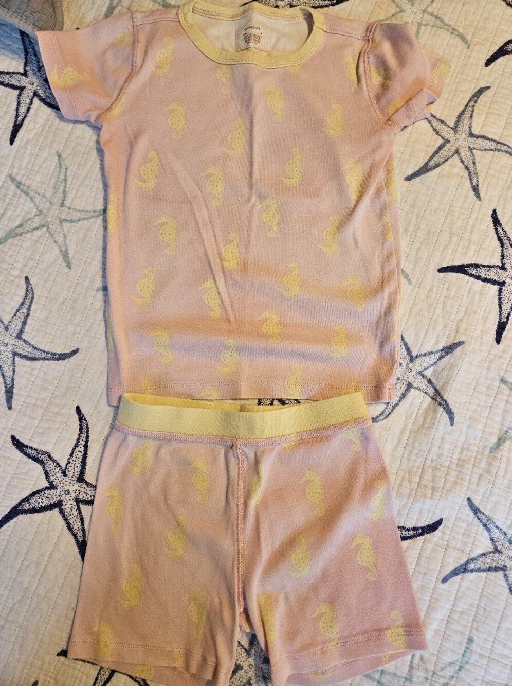 J. Crew Factory Pink and Yellow Seahorse Kids Pajama Set